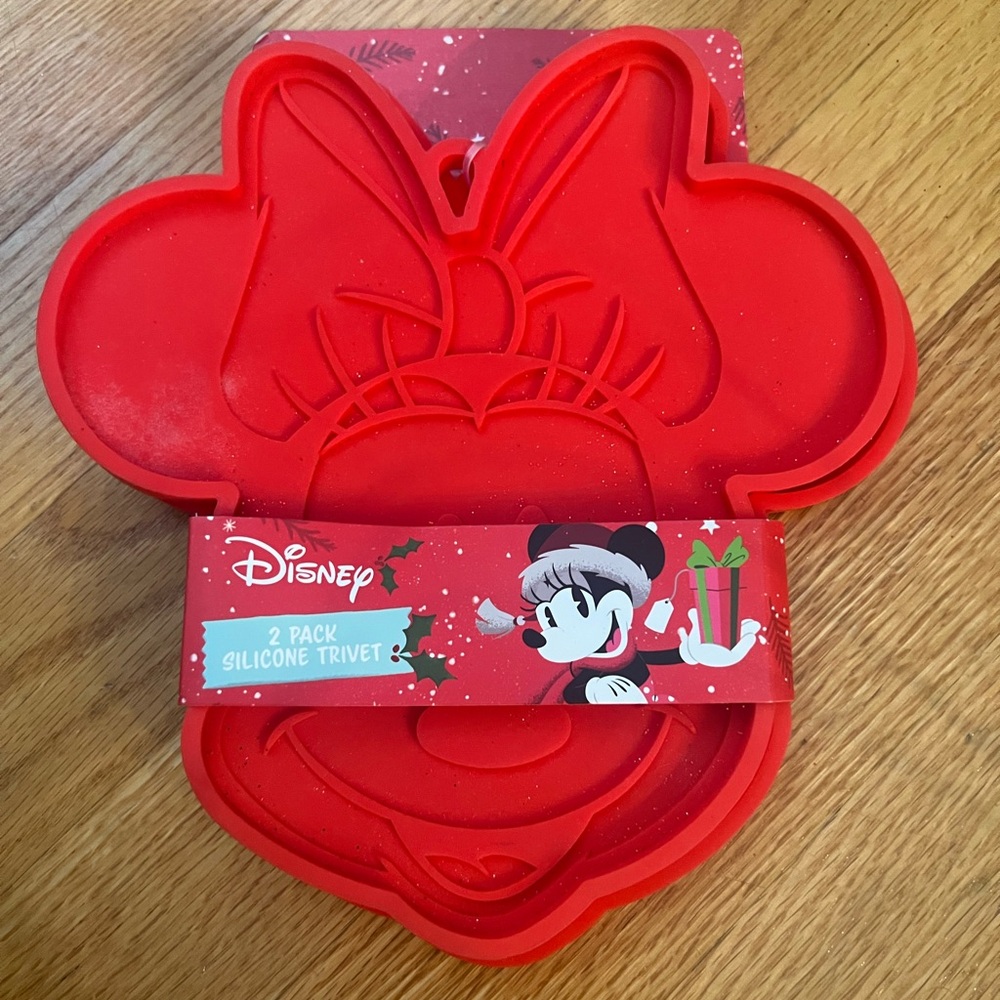 2 Disney Minnie Mouse Red Silicone Trivet Set